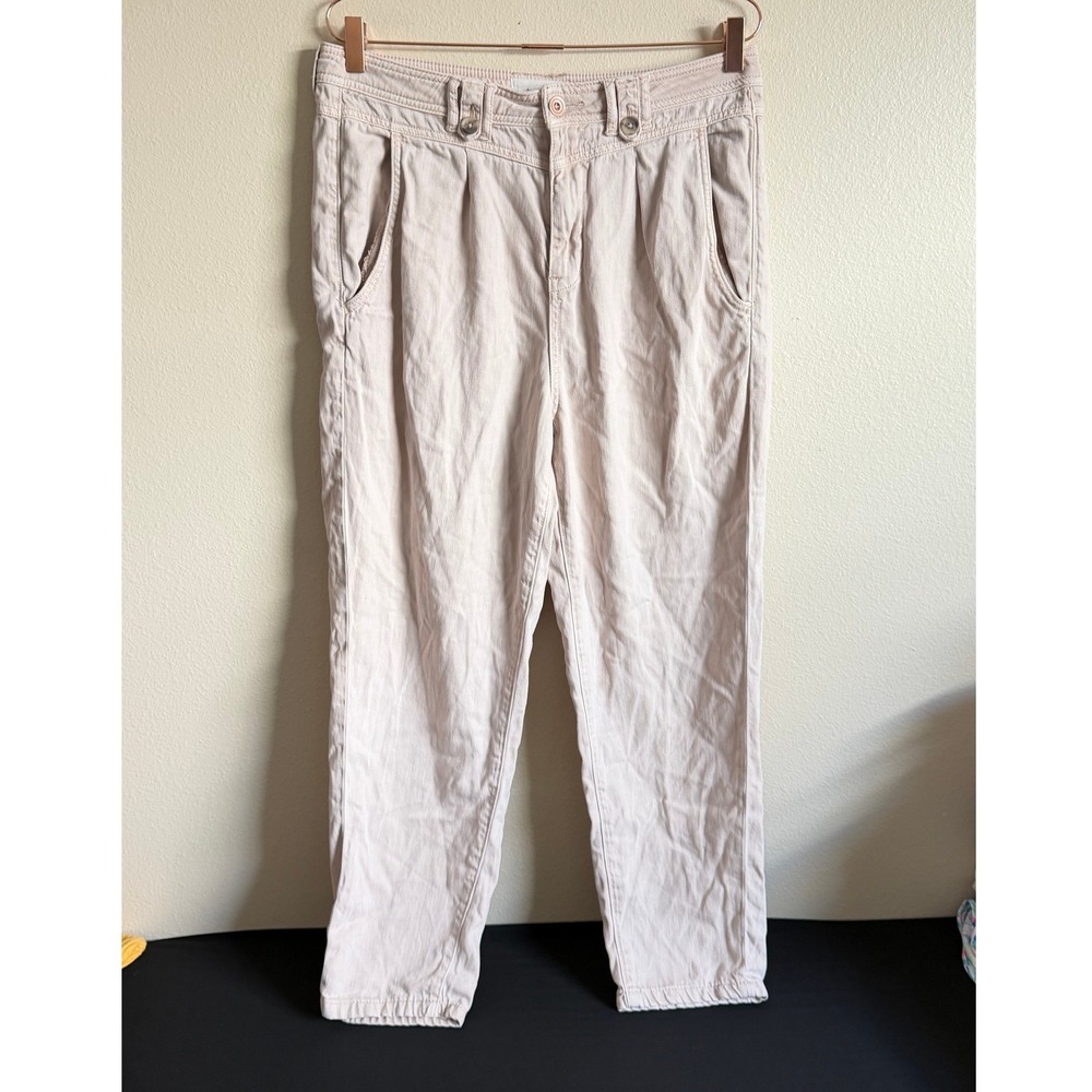 Anthropologie High Waisted Pleated Tencel Cotton Blend Pants Size 31 Beige